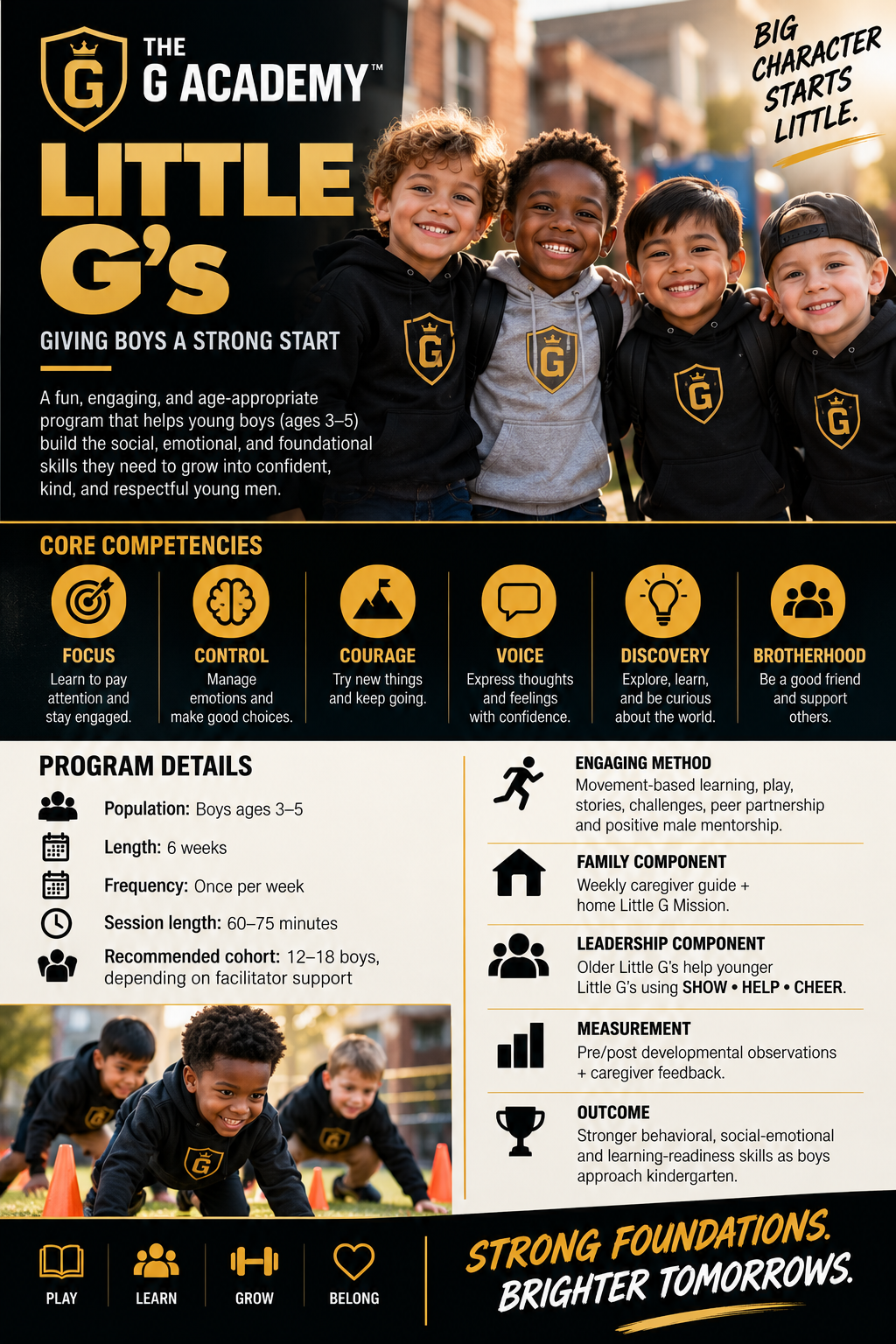 Little G's program flier showing smiling young boys in G Academy gear